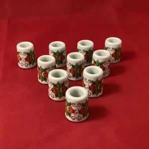 Vintage Ceramic Candle Holders Set of 10 Decorated with Flowers and Leaves